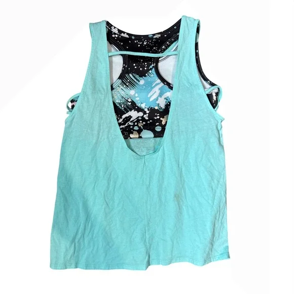 Justice Girls Turquoise Gymnast Star Tank Top & Black Paint Splatter Leggings - Picture 8 of 9